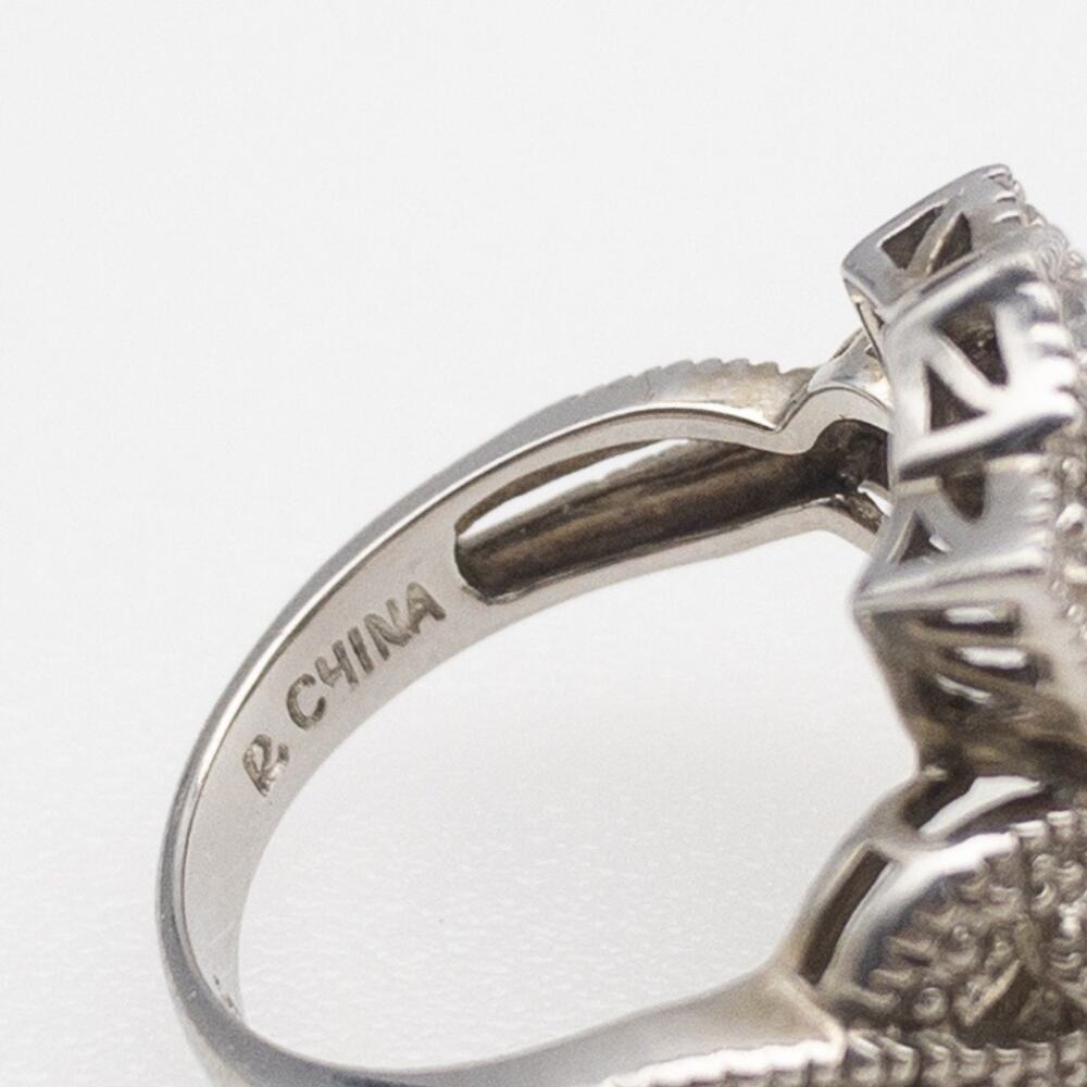 Vintage Inspired 925 Sterling Silver CZ Cocktail Ring Art Deco Style Size 6 - Picture 8 of 12
